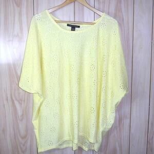 Carolyn Taylor Floral Pastel Yellow Eyelet Oversized Poncho Blouse Women L